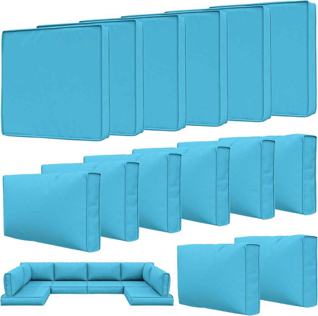 14 Pcs Outdoor Patio Cushion Covers, Replaceable Waterproof Furniture Covers, Outdoor Non-Slip Covers with Zippers, Couch 3 Sizes, Covers Only, Lake Blue
