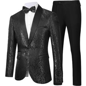 Men's Floral Dinner Party Prom Wedding Stylish Tuxedo Suits for Men One Button Dinner Jacket Pants Set XL