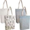 Weewooday 4 Pieces Reusable Tote Bags Shopping Canvas Tote Bags for Women