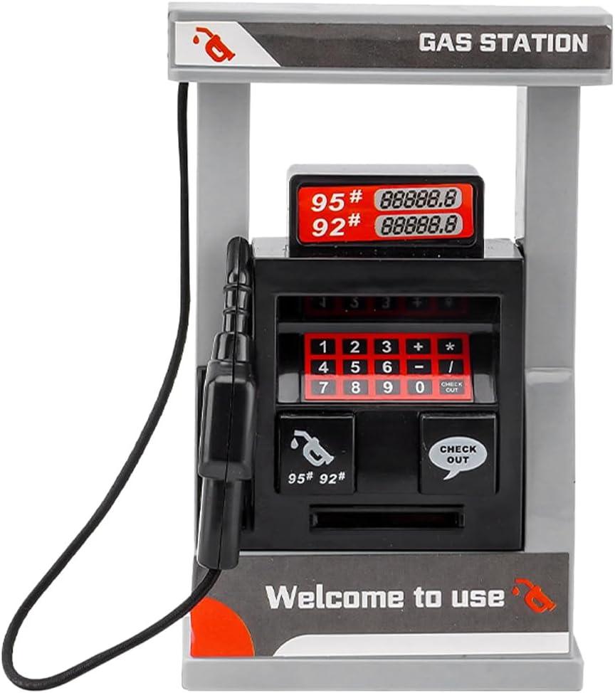 Kids Toy Miniature Gas Station Model Playset with 2 Roadblocks,Little Gas Station Pump Toy Simulation Play for Boy Childrens Pretend Game DIY Play House