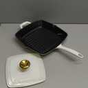 Tramontina Bestow Enameled Cast Iron Grill Pan with Press, 11-inch, Latte with Gold Knob
