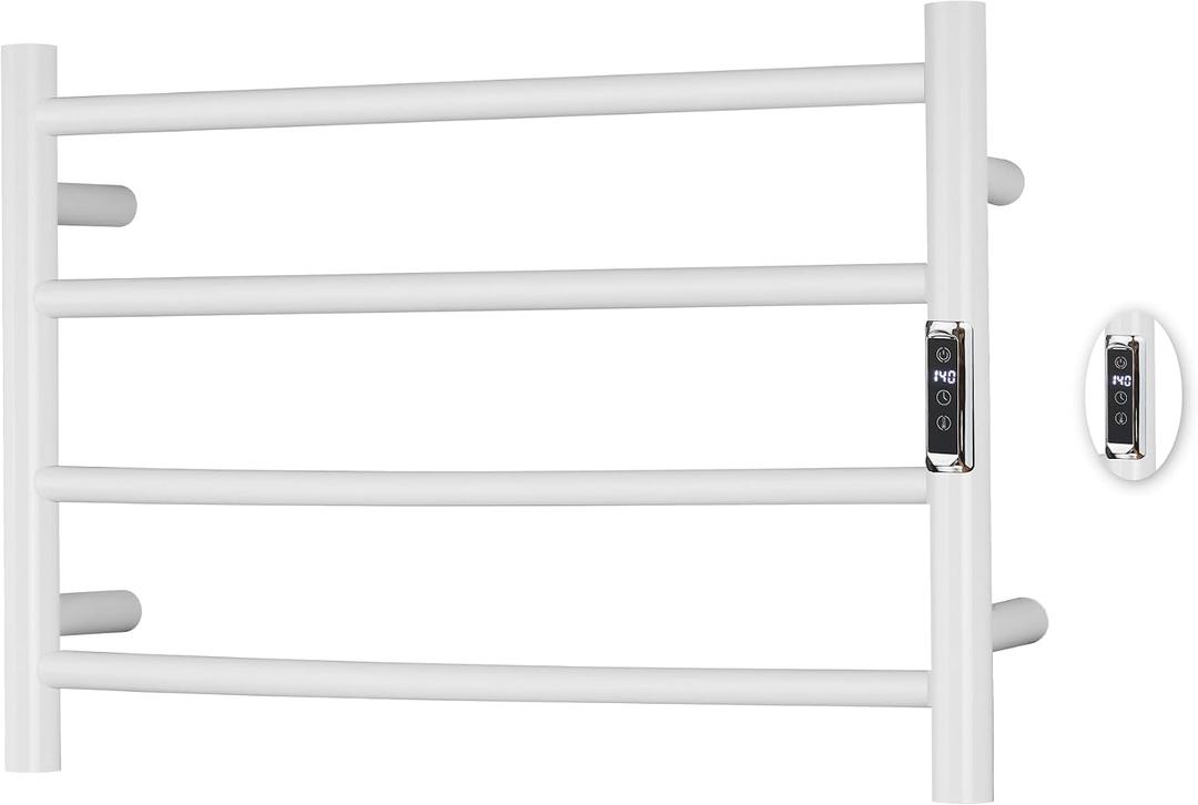 Heated Towel Racks for Bathroom, Wall Mounted Electric Towel Warmer Racks with Timer & Temperature Control, 4 Bar Stainless Steel Towel Heater for Bathroom,Plug-in,White