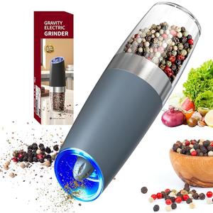 CIRCLE JOY Gravity Electric Pepper Grinder Salt Grinder Pepper Griner Mill Electric with LED Light, Battery Operated, Adjustable Coarseness, Washable 135ml Container, Blue