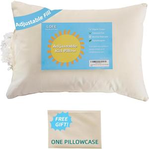 LOFE Organic Pillow with Pillowcase - 16x22 Kids Pillow with 100% Organic Cotton Shell, Adjustable Loft Organic Youth Plilow, Machine Washable, Soft, Perfect for Kids&Youth&Children (Off White(pure))