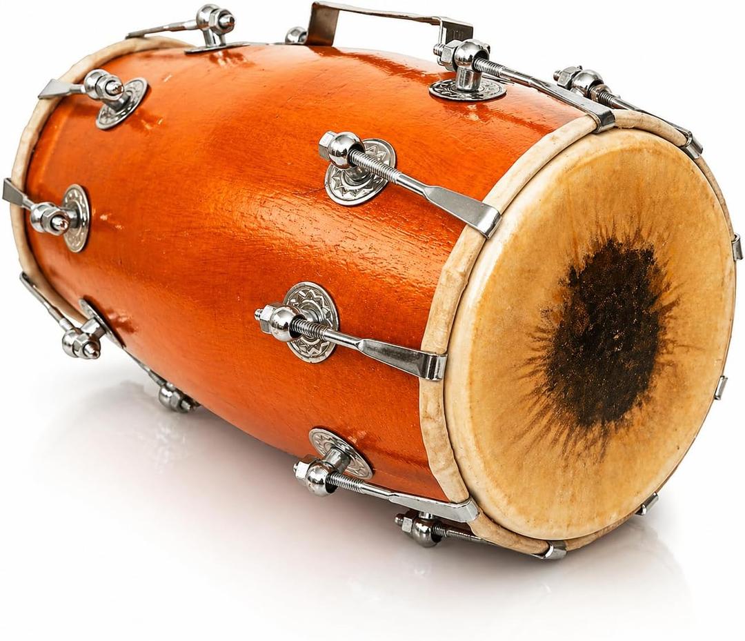 Wooden Dholak Drum, Adjustable Indian Hand Percussion Instrument, 14 Inch