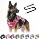 Tactical Dog Harness with Leash for Large Dogs, No Pull Adjustable Dog Harness, Reflective K9 Working Pet Vest for Walking, Training (Fuchsia Camo, XL)