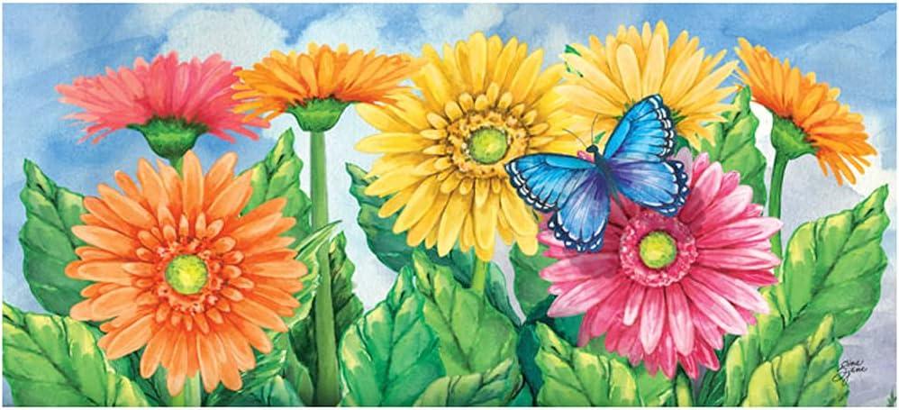 Evergreen Flag Sassafras Gerbera Daisies Interchangeable Entrance Doormat | Indoor and Outdoor | 22-inches x 10-inches | Non-Slip Backing | All-Season | Low Profile | Home Decor