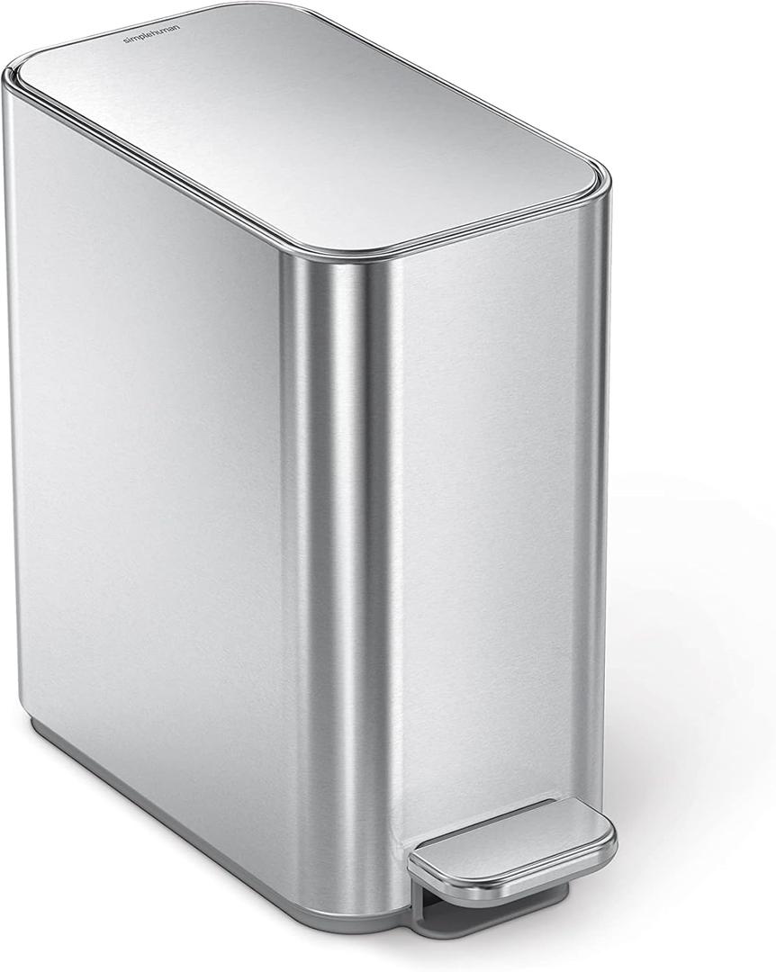 simplehuman Small Bathroom Trash Can with Lid, Stainless Steal Waste Basket, 5 Liter / 1.3 Gallon, Brushed