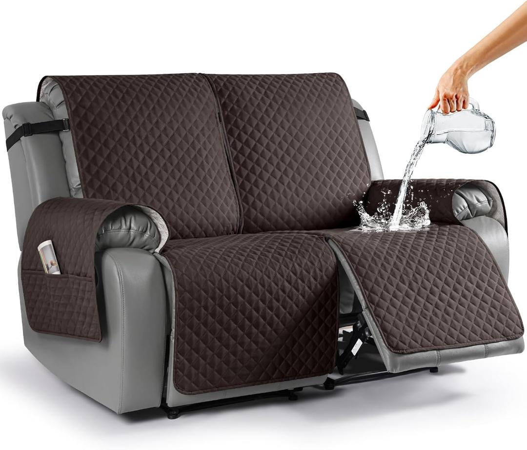 TAOCOCO Loveseat Recliner Cover Non-Slip Sofa Slipcover, Pet Covers for Loveseat Recliner with Elastic Straps, Washable Reclining Loveseat Cover Recliner Furniture Protector (2 Seater, Chocolate)