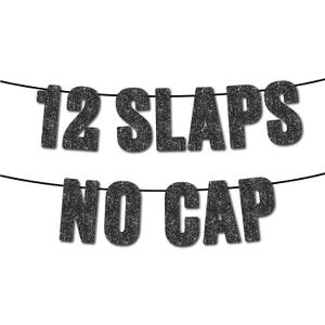 Pre-Strung 12 Slaps No Cap Black Glitter Banner,12th Boy Girl Birthday Party Supplies,Ideas, Gifts and Decorations