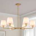 36" Gold Dining Room Light Fixture, No Assembly Required 6-Lights Kitchen Chandelier for Dining Room with White Fabric Shade, Chandelier Ceiling Light Fixture for Kitchen Island Bulb Not Included