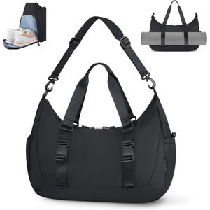 WOOMADA Gym Bag for Women with Yoga Mat Holder, Yoga Duffle Bag with Shoe Compartment, Multi-Purpose Travel, Workout, Dance, Sports Bag(Black)