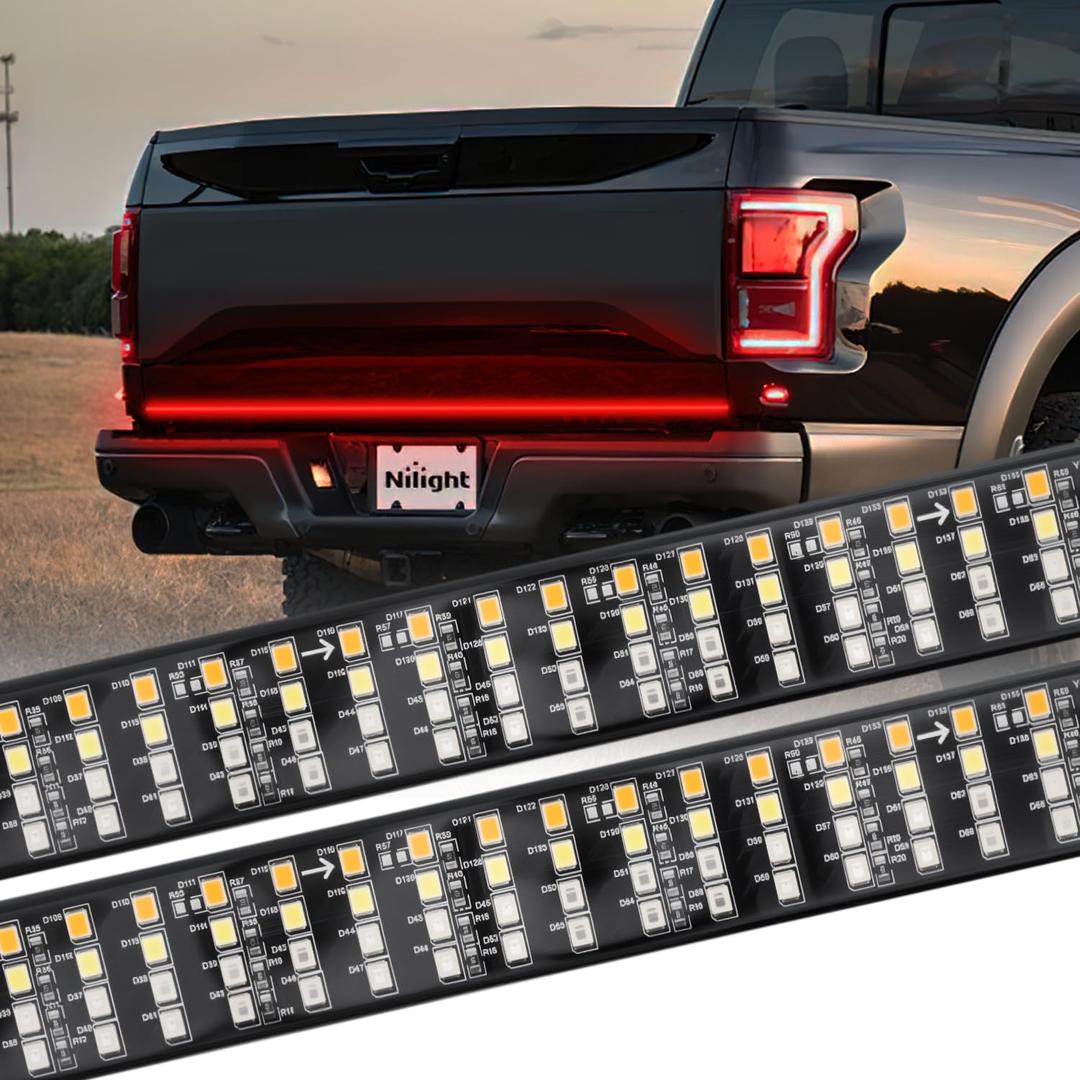 Nilight Truck Tailgate Light Strip 60" Quad Row 648 LED Strip with Red Running Brake Lights White Reverse Lamp Amber Turn Signals