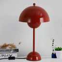 COSYLUX Modern Small Table Lamp for Bedroom, Cute Dome Shade Reflecting Light Reading Lamp for Living Room, Kid's Room, Study, Office, Beside Bedside Nightstand Desk Lamp (Coral Red/Burgundy)