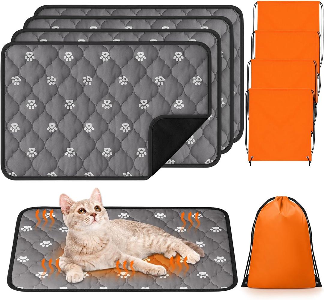 Riakrum 4 Pack 23 x 35 Inches Self Heating Cat Pad Mat Warming Pet Dog Bed Non Slip Washable Cat Kennel Crate Pad with Storage Bag for Indoor Outdoor Small Medium Dog Kitten