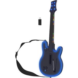 JJDWIN Wireless Guitar Hero Controller for PS4/PS3/PC, Rock Band & Clone Hero Games with RGB Light, Fortnite Festival with Strap & Wireless Dongle,Black