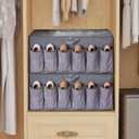 Shoe Organizer for Closet, Shoe Storage Solution with Clear Cover & Adjustable Dividers, Fabric Shoe Box Fits 16 +12 Pairs Shoes, Grey, 1-Pack