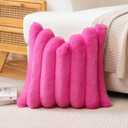 OTOSTAR Hot Pink Faux Rabbit Fur Throw Pillow Cover 18x18 Inch Soft Cozy Plush Striped Pillowcase Cushion Cover with Velvet Back for Sofa Couch Bed Living Room