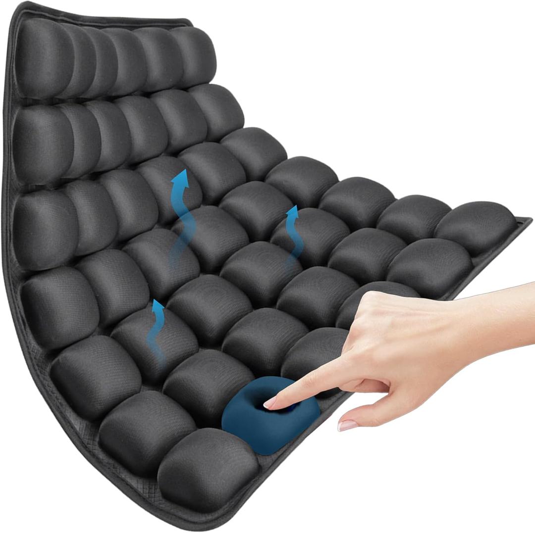 Sonduror Travel Cushion; 3D Inflatable Airplane Seat Cushion for Office Chair, Wheelchair, Car Seat Pad, Non-Slip Comfort Air Cushions; Pain Pressure Relief /Long Sitting/Long Flights/Work Use(Black)