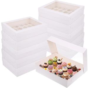 10-Pack Dessert Shooter Boxes - Holds 24 Standard Cupcakes, Food Grade Dessert Cup Packaging Box with Clear Window & Inserts, 15"x11"x4" Disposable Baking Carrier for Pastries, Party Favors & Takeout