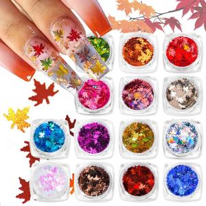 DANNEASY 14 Boxes Maple Leaf Nail Glitter Fall Nail Art Sequins Holographic Nail Flakes 3d Laser Nail Foil Flakes Nail Charms Nail Decoration Nail Art Accessories