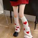 Red Hearts Leg Warmers, Holiday Gift Knee High Socks, Cable Knit Winter Leg Sleeves for Women