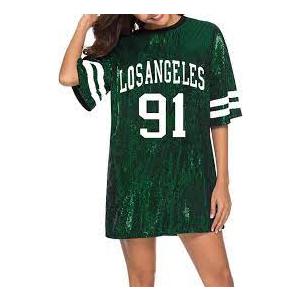 PORRCEY Juniors Short Sleeve Print Sequin Funny Dress Shirts (Green,XXL)