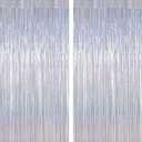 2 Pack Silver Metallic Tinsel Foil Curtains, 3.28 FT x 7.05 FT Glitter Silver Fringe Curtains, New Year Door Streamer Tinsel Backdrop Photo Booth for NYE Party Birthday Engagement Party Decorations