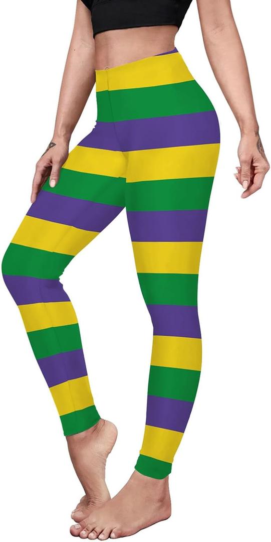 color cosplayer Mardi Gras Leggings for Women Plus Size Pants Mardi Gras Tights Costume (Large)