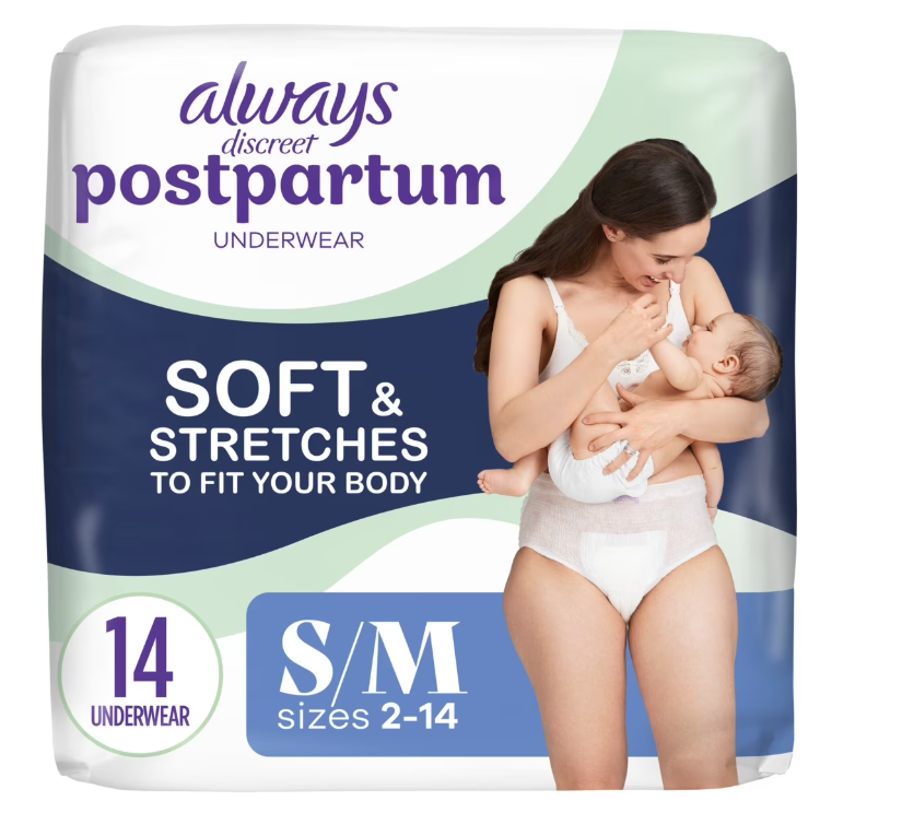 Always Discreet Postpartum and Adult Incontinence Underwear for Women, Small/Medium, Maximum Protection, 14 Count