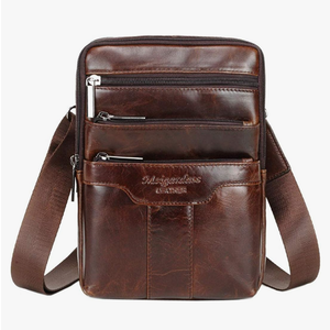 Hebetag Small Leather Sling Shoulder Bag Messenger Pack for Men Women Outdoor Travel Business