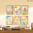 ZHJIOFXG Colorful Beach Poster Set of 6 Beachy Room Decor Pastel Coastal Aesthetic Wall Art Shell Starfish Palm Tree Painting Picture Artwork for Girls Bedroom Dorm Apartment Decorate 12x16in Unframed