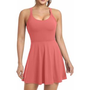 JAFINSY Womens Workout Tennis Dress with Built in Shorts and Bra Athletic Golf Activewear for Exercise (Pink, Small)