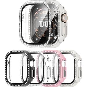4 Pack Bling Case for Apple Watch Ultra 3 2025 /Ultra 2 /Ultra 49mmm, Glitter Rhinestone Diamonds Protective Case with Tempered Glass Screen Protector Replacement Cover for iWatch 49mm Women (Black/Clear/Pink/Starlight)