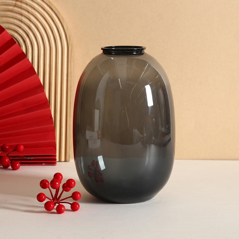 Modern Decorative Flower Vase, Large Plastic Vase for Home Decor, Minimalist Tabletop Centerpiece Vase for Living Room Dining Table Shelf Office Decoration(Gray) (22.5*15cm)