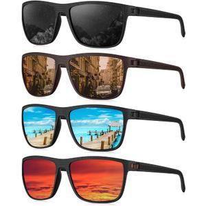 KALIYADI Mens Sun-Glasses Polarized Sunglasses-Men: Classic Sunglasses with Ultraviolet Protection for Driving Fishing Golf (02 Black/Ice Blue/Red/Brown)