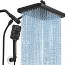 Rain Shower Head with Handheld Spray Combo Set, Adjustable 12" Rainfall Dual Shower Head, Double & Tandem Shower Head, Waterfall Showerhead Bathroom -Matte Black