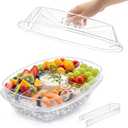 DEAYOU Ice Serving Tray for Party Food, Chilled Serving Platter Dish with 4 Compartments, 15" Divided Serving Bowl with Lid for Appetizers, Fruits, Vegetables, Salads, Shrimp Cocktail