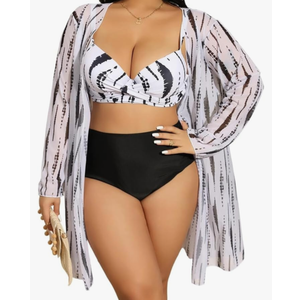 Women's 3 Piece Swimsuits Plus Size 4XL Print Bikini Sets with Kimono Cardigan Cover Up Women's 3 Piece Swimsuits Plus Size 4XL Print Bikini Sets with Kimono Cardigan Cover Up