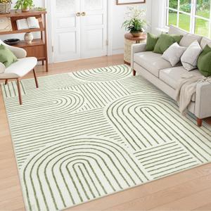 Lahome Abstract Washable Area Rug 5x7, Soft Bedroom Rug Ultra-Thin Non Slip Green Rugs for Living Room, Modern Accent Rug Large Carpet for Dining Room Office Darrell (5'x7',Green)