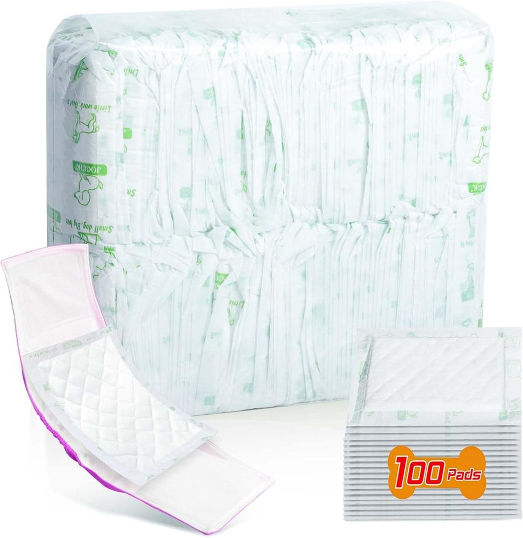 Dog Diaper Liners for Male and Female Dogs, 100ct, Super Absorbent Disposable Dog Diapers Booster Pads fit Most Pet Belly Bands and Wraps (Regular)