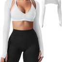 YEOREO Women Crop Top Long Sleeve Bolero Open Front Workout Cropped Shirts Sports Shrug (Medium, White)
