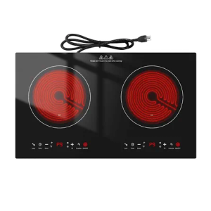 2400W Electric Cooktop: 24" Electric Stove 2 Burner Hot Plate Double Burner Cooktop, GTKZW Knob Control Countertop & Built-in, 9 Power Levels, Child Lock, Timer, Suitable for all Pans