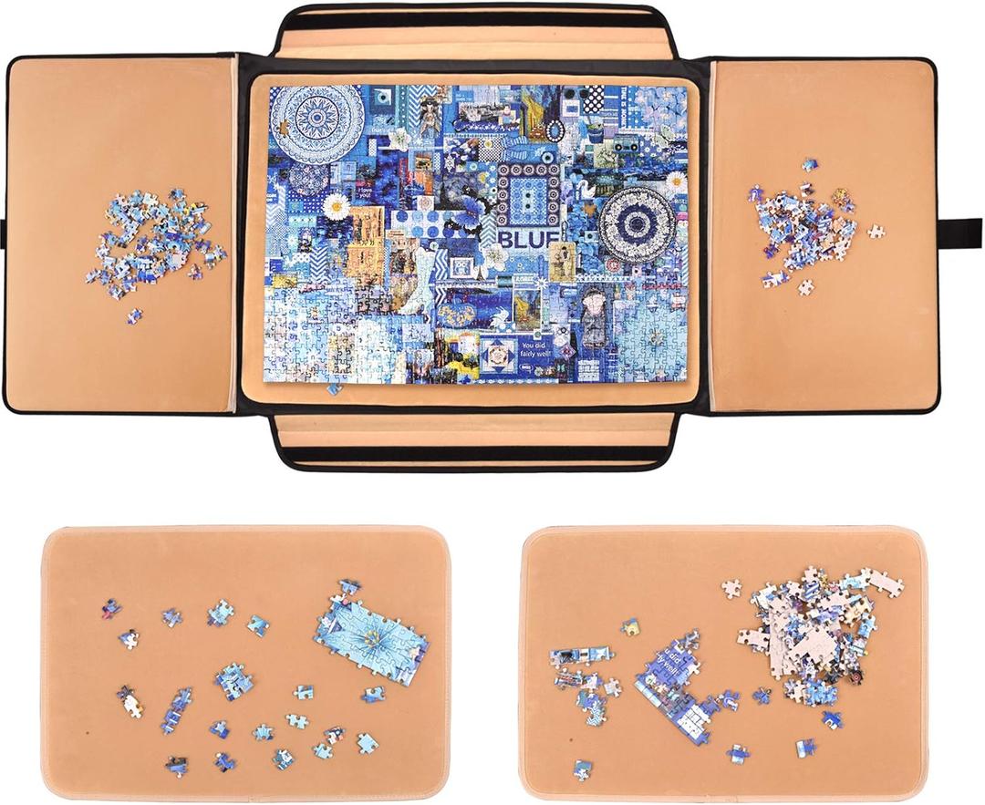 1500 Pieces Jigsaw Puzzle Board, Portable Puzzle Board, 25"35.43" Jigsaw Puzzle Table Board, Puzzle Keeper Puzzle Caddy with Sorting Trays & Detachable Board, Non-Slip Surface, Medium