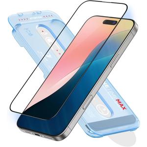 FLOLAB NanoArmour ONETIME MAX for iPhone 16 Plus Screen Protector: Clear Anti-Blue Light Screen Protector,Infinity Edge, Military-Grade Tempered Glass, Durable, Easy Install, Dust-Free