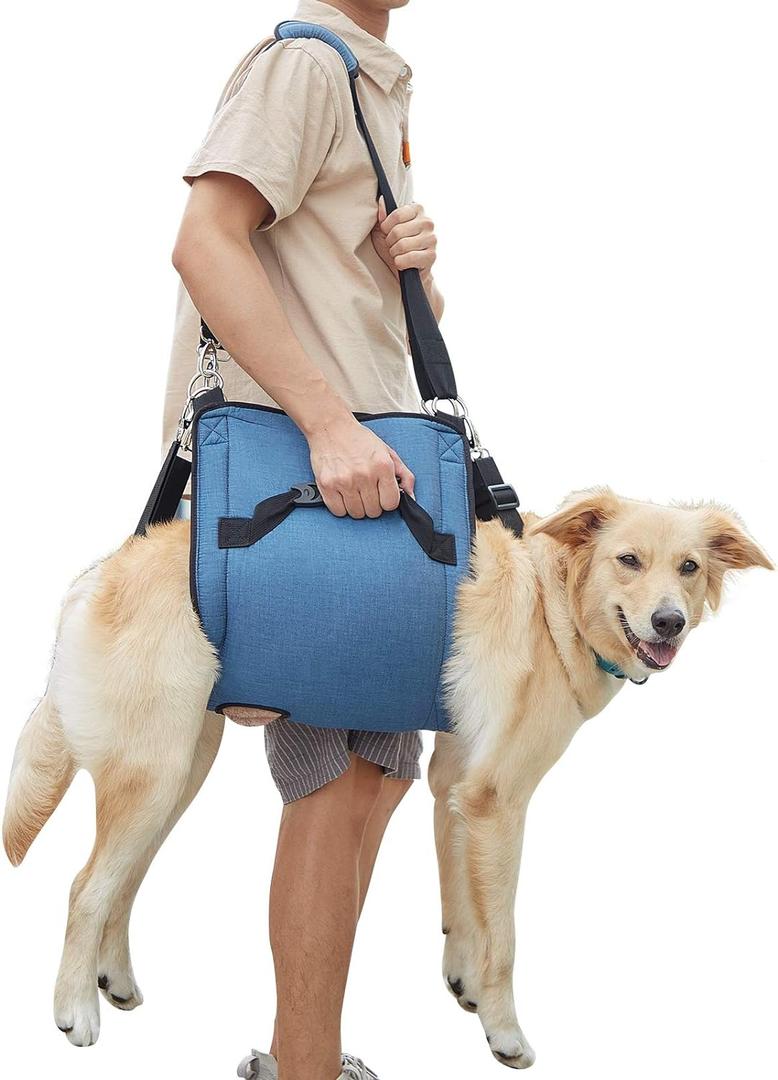 COODEO Dog Carry Sling, Emergency Backpack Pet Legs Support & Rehabilitation Dog Lift Harness for Nail Trimming, Dog Carrier for Senior Dogs Joint Injuries, Arthritis, Up and Down Stairs (XL, Blue)