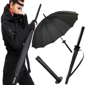 Samurai Umbrella Katana, Ninja Japanese Long Umbrella, Anime Cosplay Gifts for Men Cosplay Decoration, Windproof Stick Umbrella for Rain (Black-24bone)