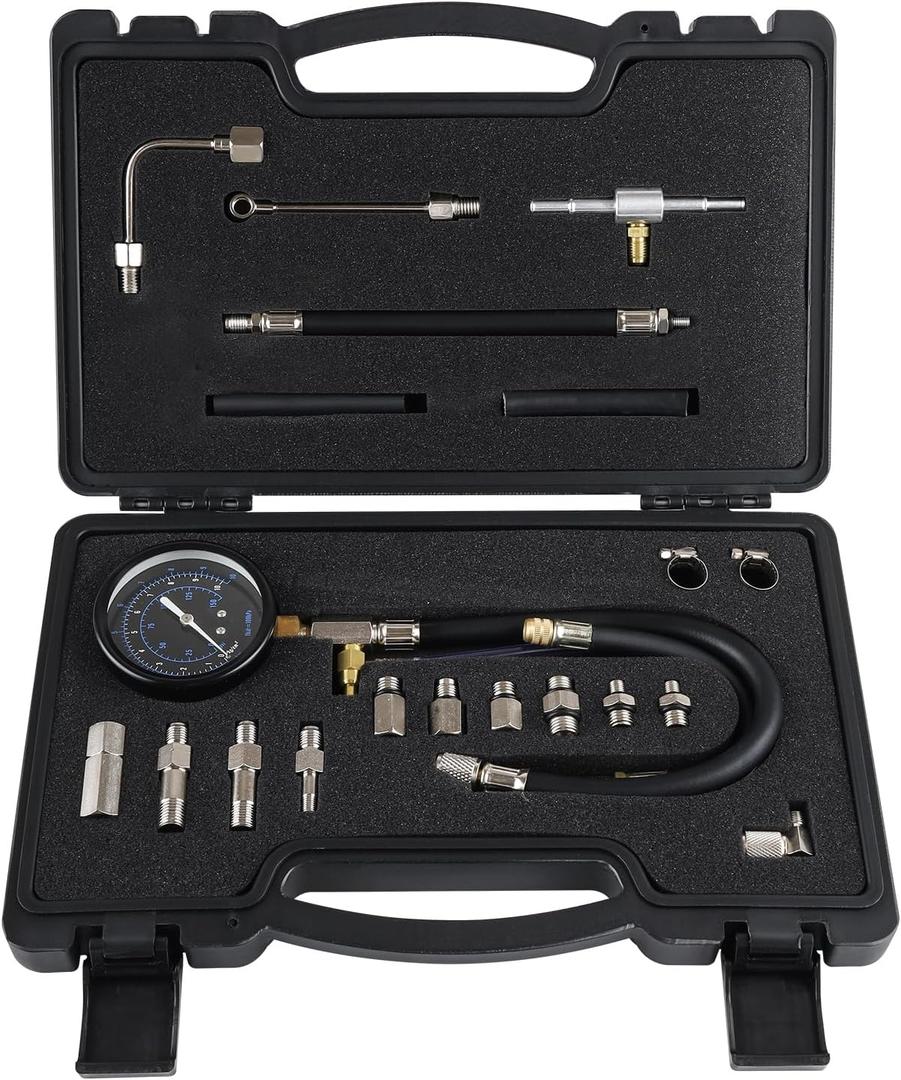 Lichamp Automotive Fuel Pressure Test Kit, Fuel Pump & Rail Diagnostic Gauge with Adapters, Hose, for Car/Truck/Motorcycle