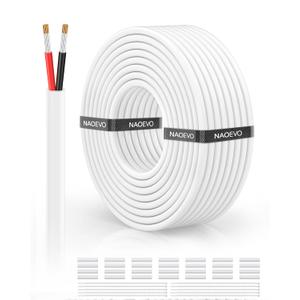 NAOVEO 16 Gauge Wire 2 Conductor Electrical Wire, 16 AWG Stranded PVC Tinned Copper Cable, Flexible/Low Voltage Automotive Wiring for LED Lamps, Marine, Speaker, Appliances (50FT)