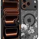 for iPhone 17 Pro Case, Black Floral Flower Pattern Case [Compatible with MagSafe] [Translucent Matte] Cute Slim Shockproof Protective Women Girls iPhone Case, White Flower